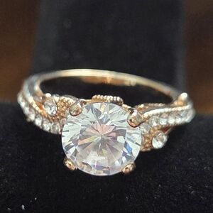 Elegant Rose Gold Ring with Clear Stones